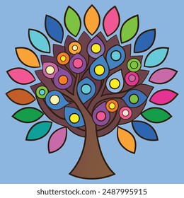 Fantasy tree with colorful leaves, digital design file for printing