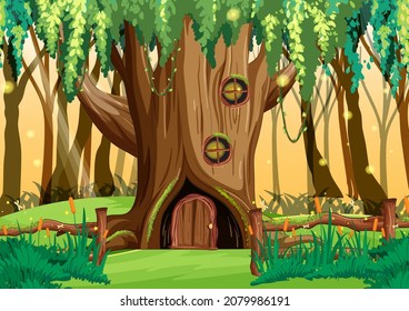 Fantasy Tree House In The Forest Illustration