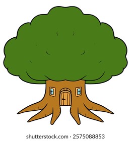 fantasy tree house illustration hand drawn isolated vector