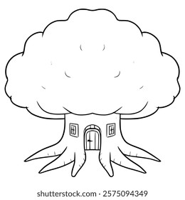 fantasy tree house illustration hand drawn outline vector