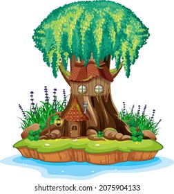 Fantasy tree house inside tree trunk illustration