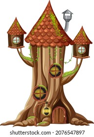 Fantasy tree house inside tree trunk illustration