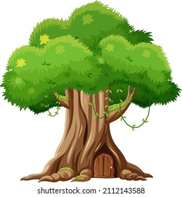 Fantasy tree house inside tree trunk illustration
