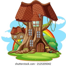 Fantasy tree house inside tree trunk illustration