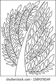 Fantasy tree on card. Hand drawn. Art line. Good for card print, poster, adult coloring book