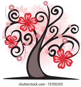 fantasy tree with a pink krone of flowers