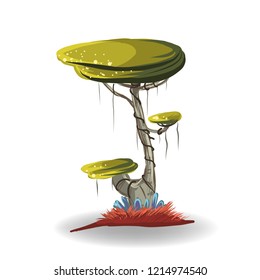 Fantasy tree plant forest Vector illustration design for games background  with cartoon comic white wood style 
