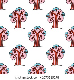 Fantasy tree seamless pattern. Forest background. Vector illustration.