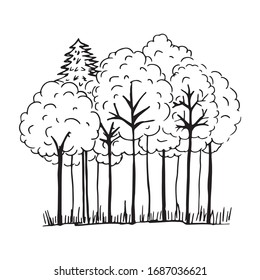 Árboles frutales para colorear libro. Blanco y negro. Fondo forestal. Ilustración del vector
