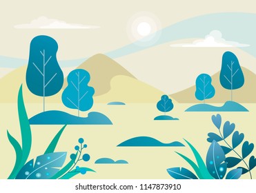 Fantasy turquoise forest in a flat design. Vector illustration. 