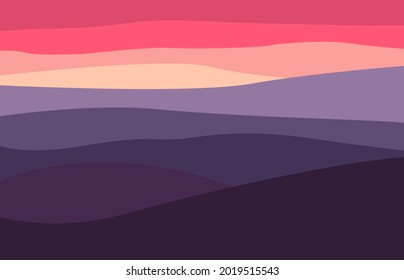 Fantasy twilight of the evening landscape, sunset in the mountains, multi color  background vector illustration .