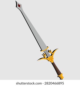 Fantasy Two-Handed Great Sword  with Decorative Guard Vector Illustration