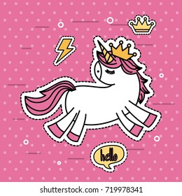fantasy unicorn with crown dots background