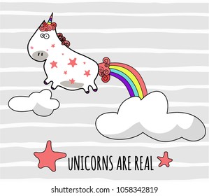 Fantasy Unicorn cute illustration - card and shirt design, vector