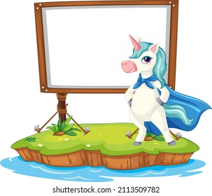 Fantasy unicorn with empty board  illustration