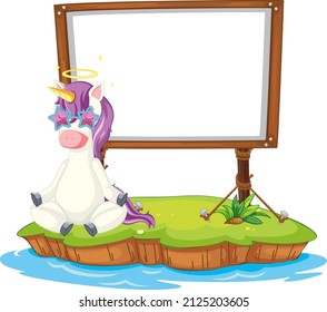 Fantasy unicorn with empty board  illustration