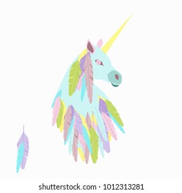 Fantasy Unicorn with feathers pastel palette 