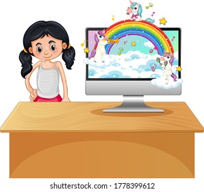 Fantasy unicorn on computer desktop illustration