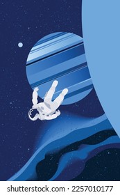 Fantasy Universe background with astronaut floating in space between planets, stars the  background