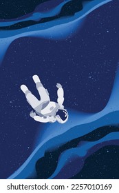 Fantasy universe banner with astronaut floating in empty space, and stars in the background