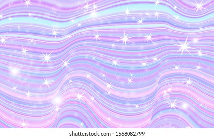 Fantasy Universe. Fairy Background. Vector Illustration. Holographic Magic Stars. Unicorn Pattern. Candy Background.