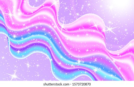 Fantasy universe. Fairy background. Vector illustration. Holographic magic stars. Unicorn pattern. Candy background.