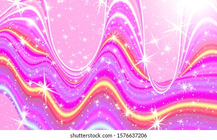 Fantasy universe. Fairy background. Vector illustration. Holographic magic stars. Unicorn pattern. Candy background.