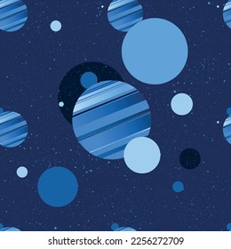 Fantasy universe seamless pattern with planets and stars in the background