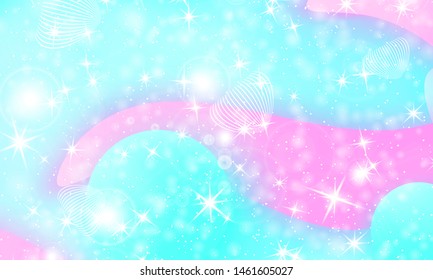 Fantasy universe. Unicorn pattern. Fairy background. Mermaid rainbow. Holographic magic stars. Rainbow fantasy universe background.