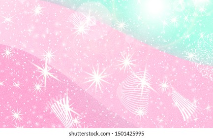Fantasy universe. Unicorn pattern. Fairy background. Mermaid rainbow. Holographic magic stars. Cover set. Rainbow fantasy universe background.