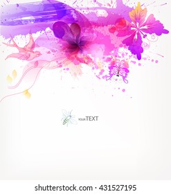 Fondo vectorial de fantasía con elementos florales coloridos y manchas. 