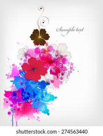 Fantasy  vector background with colorful flower and butterflies. Abstract floral elements .