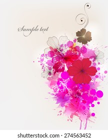 Fantasy  vector background with colorful flower and butterflies. Abstract floral elements .