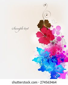 Fantasy  vector background with colorful flower and butterflies. Abstract floral elements .