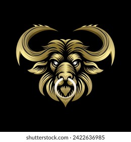 Fantasy vector depicting the Buffalo King with majestic horns colored with a golden touch, radiating power and elegance.