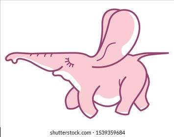 Fantasy vector drawing of a pink elephant flying with ears