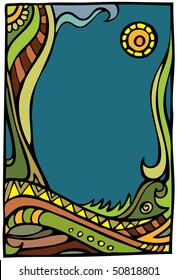 Fantasy vector fairy-tale landscape postcard