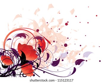Fantasy vector floral abstract background with ornamental elements,swirls and flowers