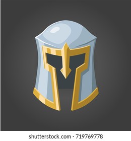 Fantasy vector helmet. The medieval steel helmet. Knight's helmet. Vector illustration. Object for the game. Iron helmet for rpg.