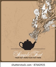 Fantasy vector illustration coffee pot. Place for your text.