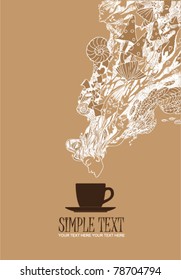 Fantasy  vector illustration of coffee-cup and female head. Place for your text.