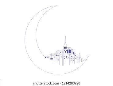 
Fantasy vector illustration of Mont Saint Michel and moon