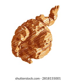 A fantasy vector illustration of a rock golem or elemental stone monster, designed in a textured crayon or pencil sketch style. The graphic shows a rugged, rocky creature body with an upraised arm, rendered using scribbled lines in shades of brown, beige, and tan, isolated on a solid white background.