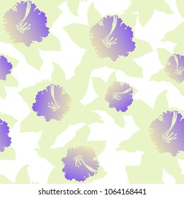 Fantasy vector seamless pattern with light yellow jonquil daffodil narcissus. Hand drawn manual graphics. Colorful floral elements on white background. Vector Illustration
