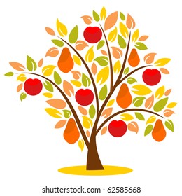 Fantasy  vector tree with symbolic apples and pears