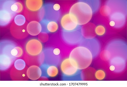Fantasy Vivid Bokeh Hintergrund. Weiche unscharfe violette Tapete. Abstrakter Hintergrund Bokeh unscharf. Leuchtender Bokeh-Lichteffekt. Vektorillustration.