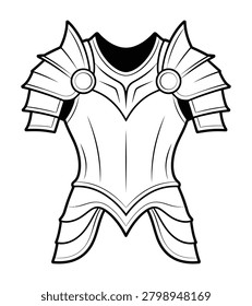 Fantasy Warrior Armor Chest plate Vector Illustration, Medieval Knight Breastplate Line Art, RPG Game Armor Costume Outline Design