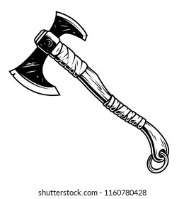Fantasy warrior axe isolated on white in monochrome retro style. Vector illustration