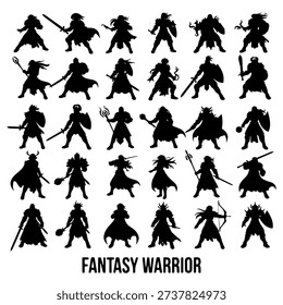 Fantasy Warrior Character Vector Illustration Set