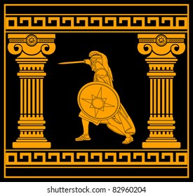 fantasy warrior with columns. fourth variant. vector illustration